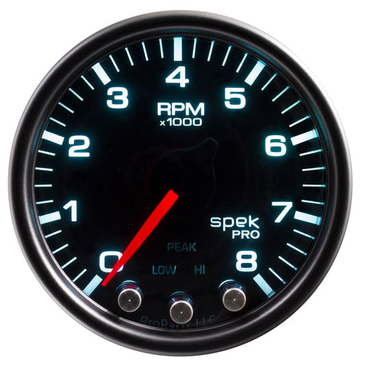 AutoMeter - Autometer Spek-Pro Gauge Tach 2 1/16in 8K Rpm W/ Shift Light & Peak Mem Blk/Smoke/Blk - Demon Performance