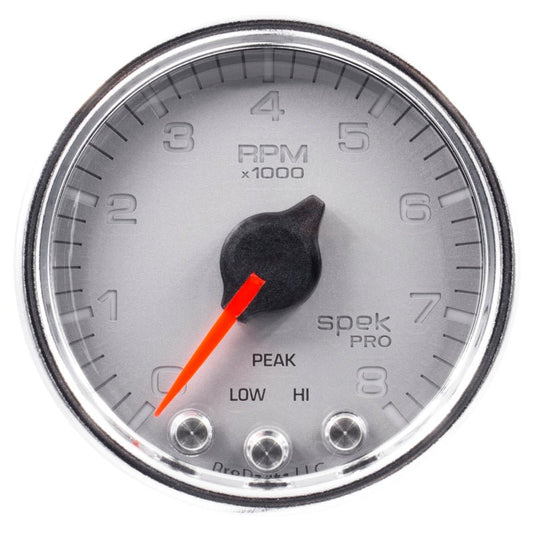 AutoMeter - Autometer Spek-Pro Gauge Tach 2 1/16in 8K Rpm W/ Shift Light & Peak Mem Slvr/Chrm - Demon Performance