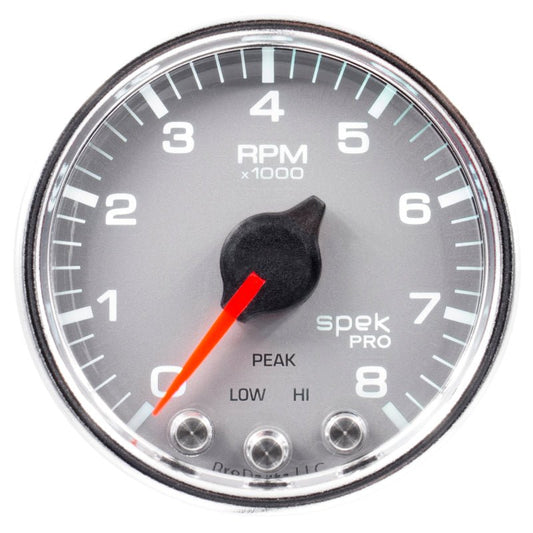 AutoMeter - Autometer Spek-Pro Gauge Tach 2 1/16in 8K Rpm W/ Shift Light & Peak Mem Slvr/Chrm - Demon Performance