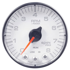 AutoMeter - Autometer Spek-Pro Gauge Tach 2 1/16in 8K Rpm W/ Shift Light & Peak Mem Wht/Blk - Demon Performance