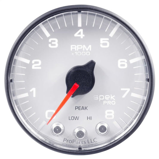 AutoMeter - Autometer Spek-Pro Gauge Tach 2 1/16in 8K Rpm W/ Shift Light & Peak Mem Wht/Blk - Demon Performance