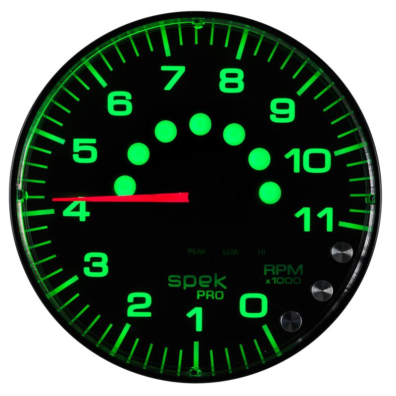 AutoMeter - Autometer Spek-Pro Gauge Tachometer 5in 11K Rpm W/Shift Light & Peak Mem Black/Black - Demon Performance