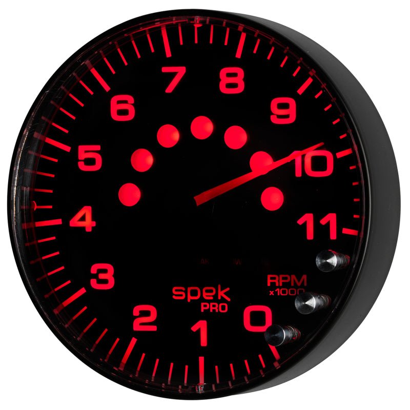 AutoMeter - Autometer Spek-Pro Gauge Tachometer 5in 11K Rpm W/Shift Light & Peak Mem Black/Black - Demon Performance