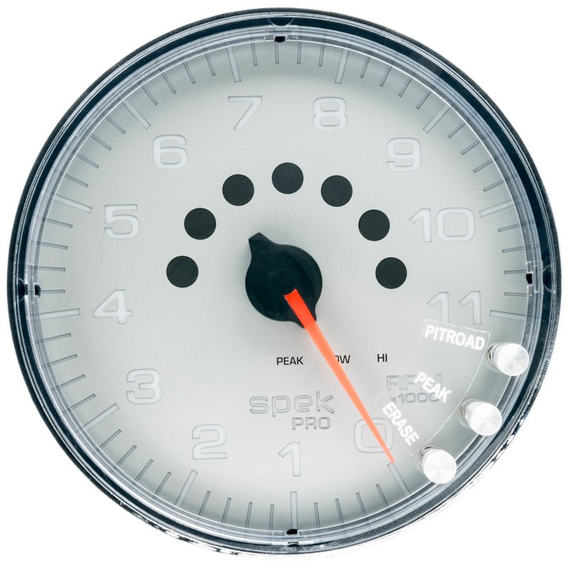 AutoMeter - Autometer Spek-Pro Gauge Tachometer 5in 11K Rpm W/Shift Light & Peak Mem Silver/Chrome - Demon Performance