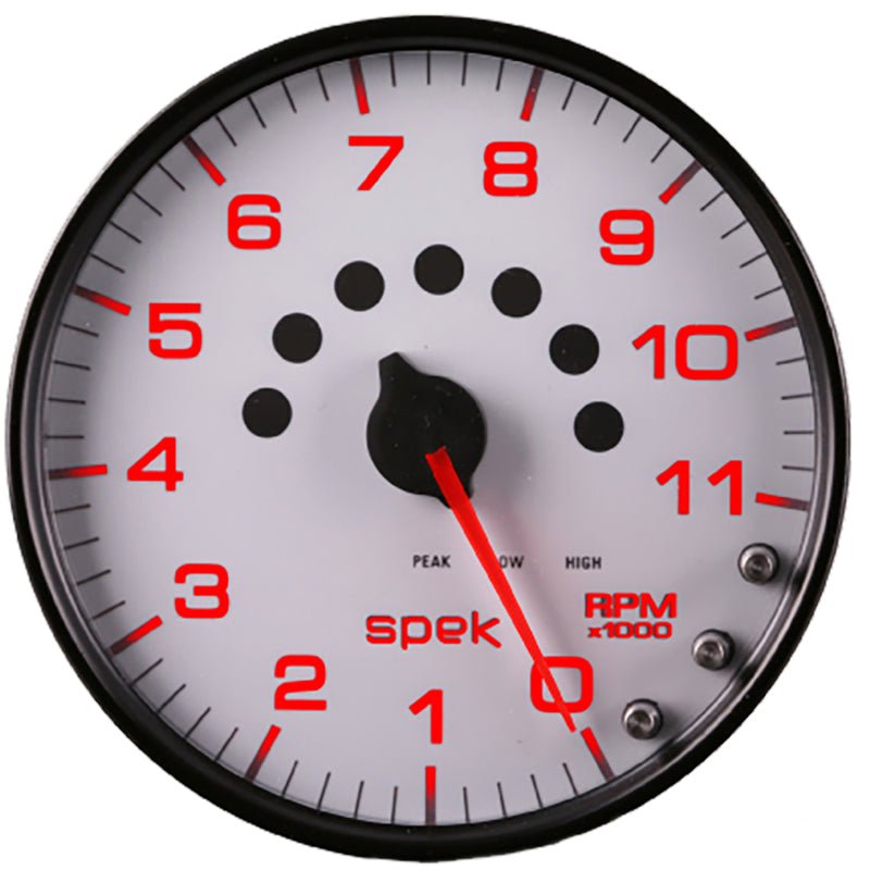 AutoMeter - Autometer Spek-Pro Gauge Tachometer 5in 11K Rpm W/Shift Light & Peak Mem White/Black - Demon Performance