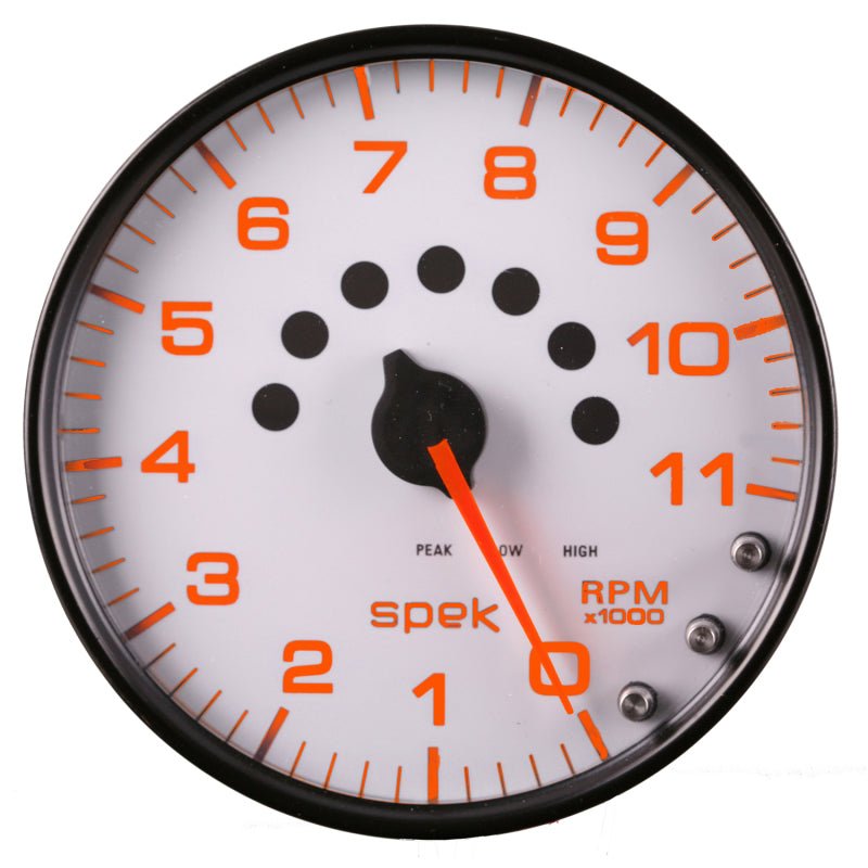 AutoMeter - Autometer Spek-Pro Gauge Tachometer 5in 11K Rpm W/Shift Light & Peak Mem White/Black - Demon Performance