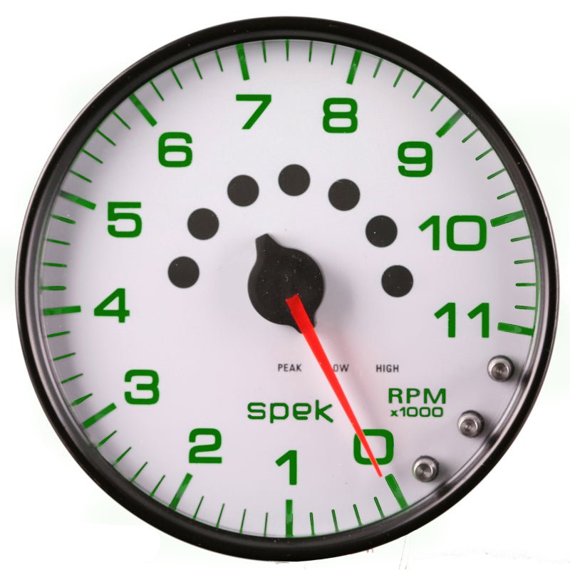 AutoMeter - Autometer Spek-Pro Gauge Tachometer 5in 11K Rpm W/Shift Light & Peak Mem White/Black - Demon Performance