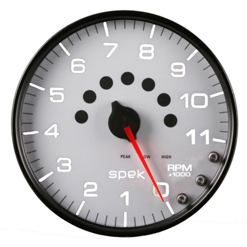 AutoMeter - Autometer Spek-Pro Gauge Tachometer 5in 11K Rpm W/Shift Light & Peak Mem White/Black - Demon Performance