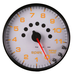 AutoMeter - Autometer Spek-Pro Gauge Tachometer 5in 11K Rpm W/Shift Light & Peak Mem White/Black - Demon Performance