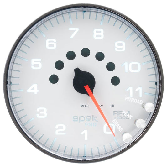 AutoMeter - Autometer Spek-Pro Gauge Tachometer 5in 11K Rpm W/Shift Light & Peak Mem White/Black - Demon Performance