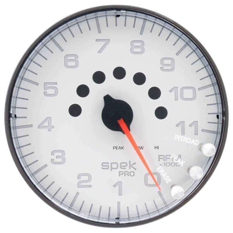 AutoMeter - Autometer Spek-Pro Gauge Tachometer 5in 11K Rpm W/Shift Light & Peak Mem White/Black - Demon Performance