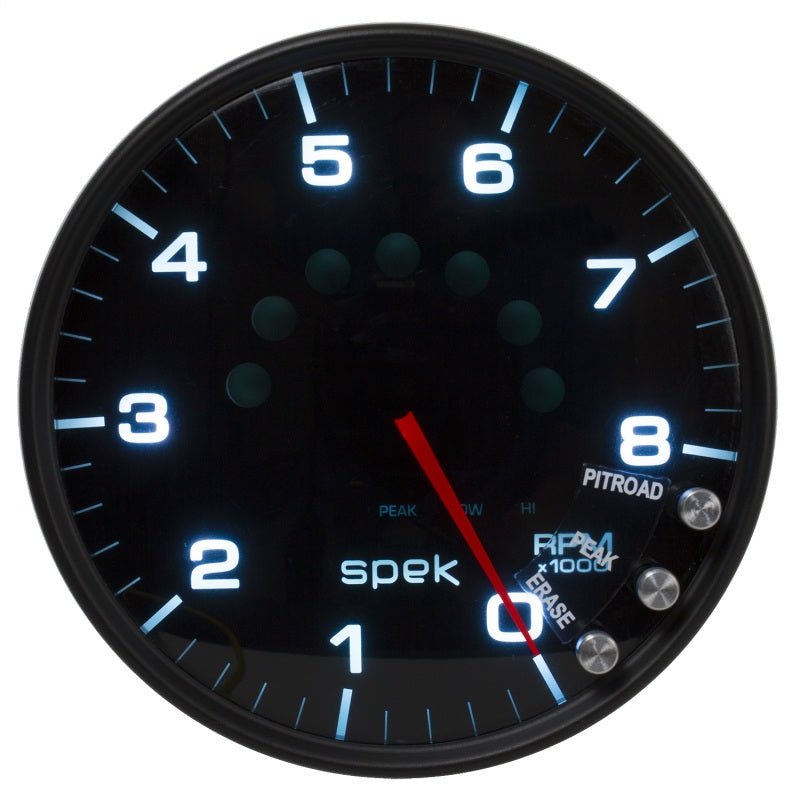 AutoMeter - Autometer Spek-Pro Gauge Tachometer 5in 8K Rpm W/Shift Light & Peak Mem Black/Smoke/Black - Demon Performance