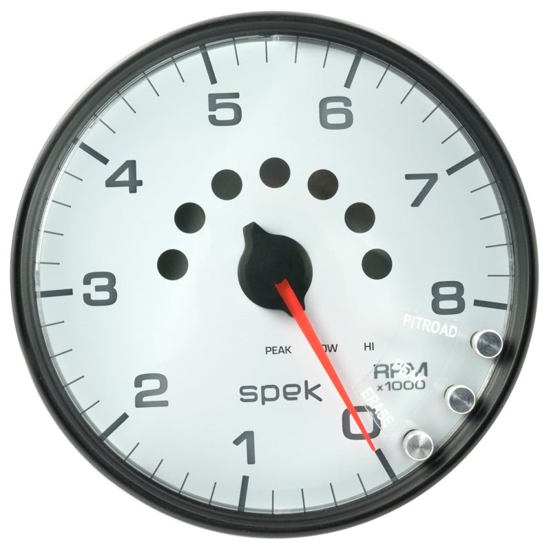 AutoMeter - Autometer Spek-Pro Gauge Tachometer 5in 8K Rpm W/Shift Light & Peak Mem White/Black - Demon Performance