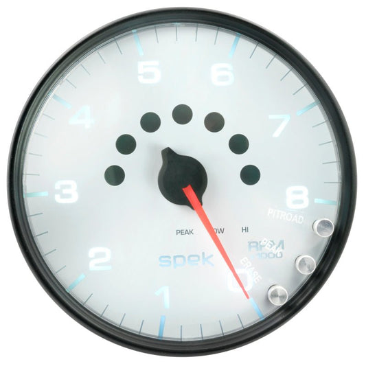 AutoMeter - Autometer Spek-Pro Gauge Tachometer 5in 8K Rpm W/Shift Light & Peak Mem White/Black - Demon Performance