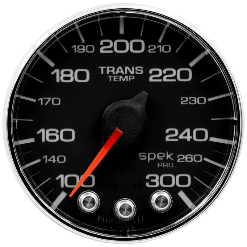 AutoMeter - Autometer Spek-Pro Gauge Trans Temp 2 1/16in 300f Stepper Motor W/Peak & Warn Blk/Chrm - Demon Performance