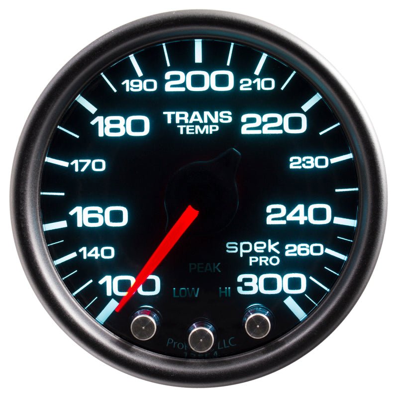 AutoMeter - Autometer Spek-Pro Gauge Trans Temp 2 1/16in 300f Stepper Motor W/Peak & Warn Blk/Smoke/Blk - Demon Performance