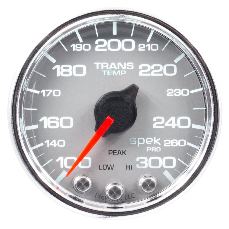 AutoMeter - Autometer Spek-Pro Gauge Trans Temp 2 1/16in 300f Stepper Motor W/Peak & Warn Slvr/Chrm - Demon Performance