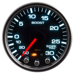 AutoMeter - Autometer Spek-Pro Gauge Vac/Boost 2 1/16in 30Inhg-30psi Stepper Motor Peak & Warn Black/Smoke/Black - Demon Performance