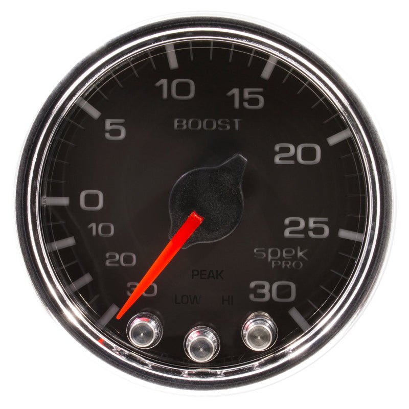 AutoMeter - Autometer Spek-Pro Gauge Vac/Boost 2 1/16in 30Inhg-30psi Stepper Motor W/Peak & Warn Black/Chrome - Demon Performance