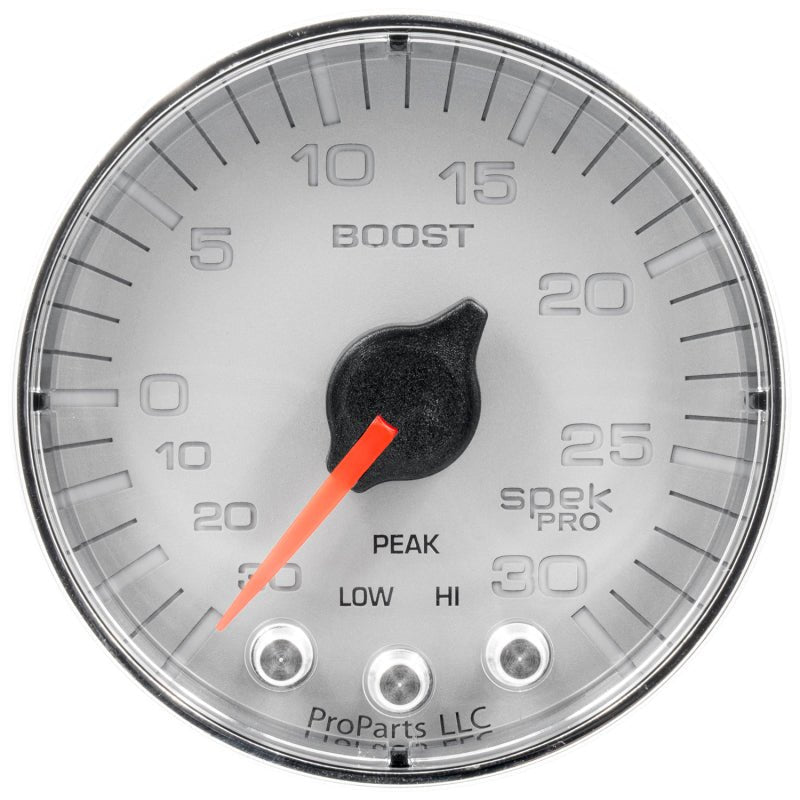 AutoMeter - Autometer Spek-Pro Gauge Vac/Boost 2 1/16in 30Inhg-30psi Stepper Motor W/Peak & WarnSilver/Chrome - Demon Performance