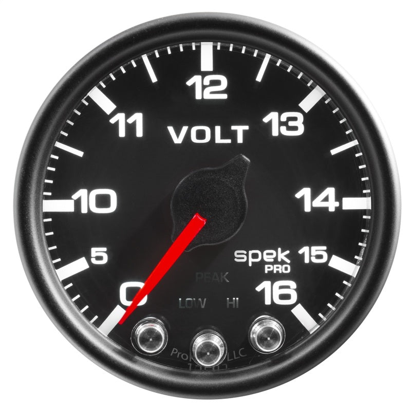 AutoMeter - Autometer Spek-Pro Gauge Voltmeter 2 1/16in 16V Stepper Motor W/Peak & Warn Blk/Blk - Demon Performance