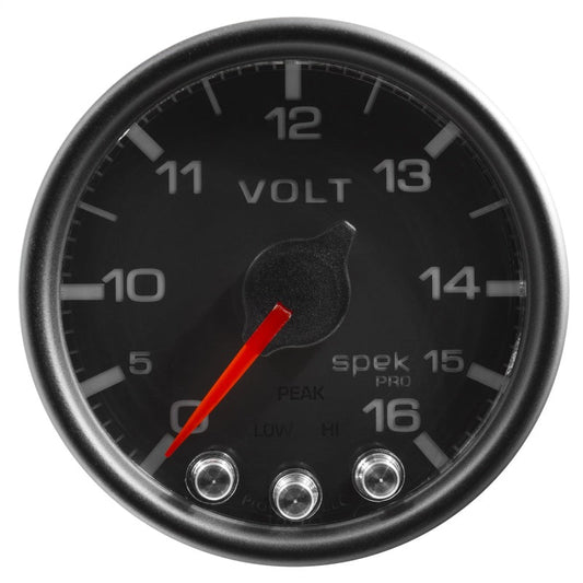 AutoMeter - Autometer Spek-Pro Gauge Voltmeter 2 1/16in 16V Stepper Motor W/Peak & Warn Blk/Blk - Demon Performance