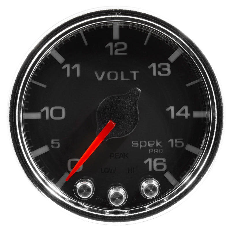 AutoMeter - Autometer Spek-Pro Gauge Voltmeter 2 1/16in 16V Stepper Motor W/Peak & Warn Blk/Chrm - Demon Performance