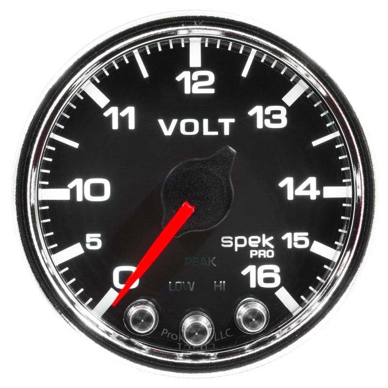 AutoMeter - Autometer Spek-Pro Gauge Voltmeter 2 1/16in 16V Stepper Motor W/Peak & Warn Blk/Chrm - Demon Performance