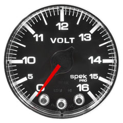 AutoMeter - Autometer Spek-Pro Gauge Voltmeter 2 1/16in 16V Stepper Motor W/Peak & Warn Blk/Chrm - Demon Performance