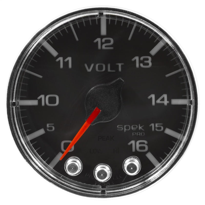 AutoMeter - Autometer Spek-Pro Gauge Voltmeter 2 1/16in 16V Stepper Motor W/Peak & Warn Blk/Chrm - Demon Performance