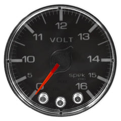 AutoMeter - Autometer Spek-Pro Gauge Voltmeter 2 1/16in 16V Stepper Motor W/Peak & Warn Blk/Chrm - Demon Performance