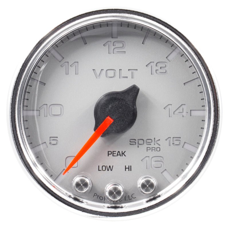 AutoMeter - Autometer Spek-Pro Gauge Voltmeter 2 1/16in 16V Stepper Motor W/Peak & Warn Slvr/Chrm - Demon Performance