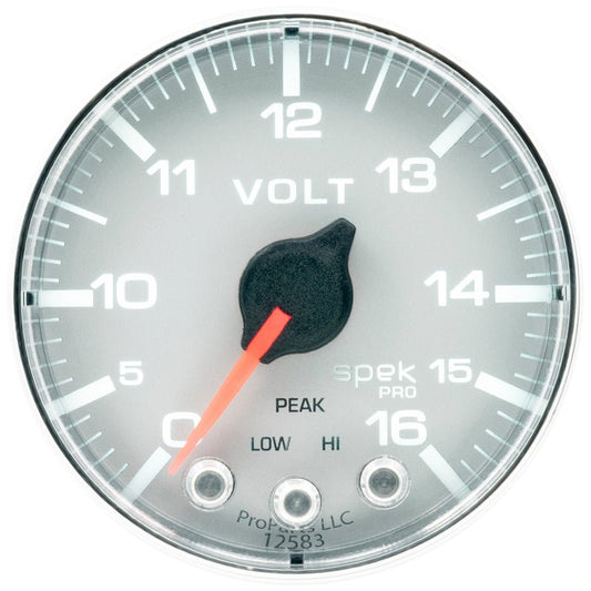 AutoMeter - Autometer Spek-Pro Gauge Voltmeter 2 1/16in 16V Stepper Motor W/Peak & Warn Slvr/Chrm - Demon Performance