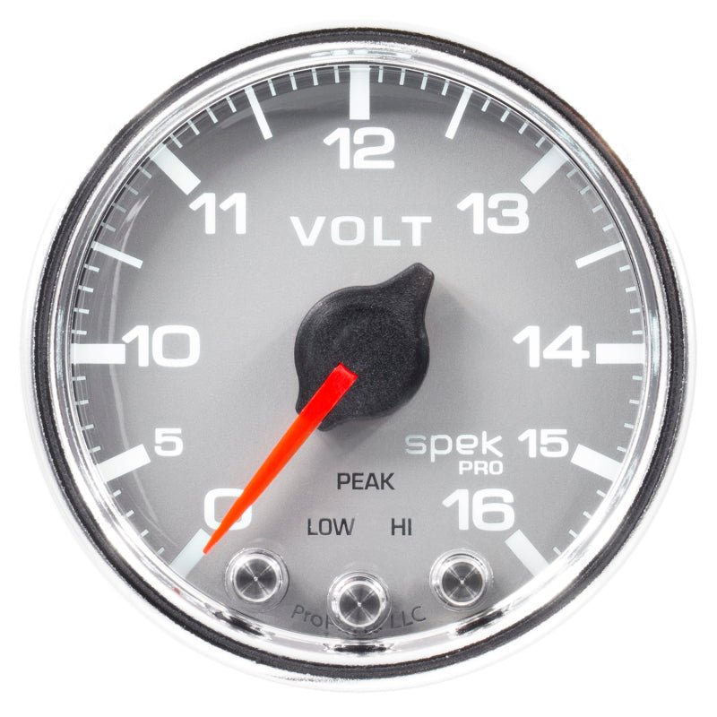 AutoMeter - Autometer Spek-Pro Gauge Voltmeter 2 1/16in 16V Stepper Motor W/Peak & Warn Slvr/Chrm - Demon Performance