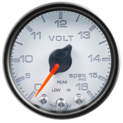 AutoMeter - Autometer Spek-Pro Gauge Voltmeter 2 1/16in 16V Stepper Motor W/Peak & Warn Wht/Blk - Demon Performance