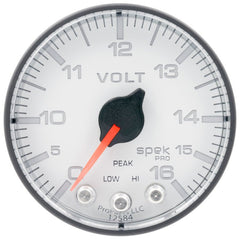 AutoMeter - Autometer Spek-Pro Gauge Voltmeter 2 1/16in 16V Stepper Motor W/Peak & Warn Wht/Blk - Demon Performance