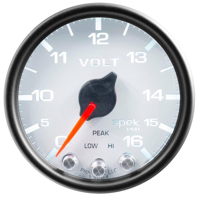 AutoMeter - Autometer Spek-Pro Gauge Voltmeter 2 1/16in 16V Stepper Motor W/Peak & Warn Wht/Blk - Demon Performance