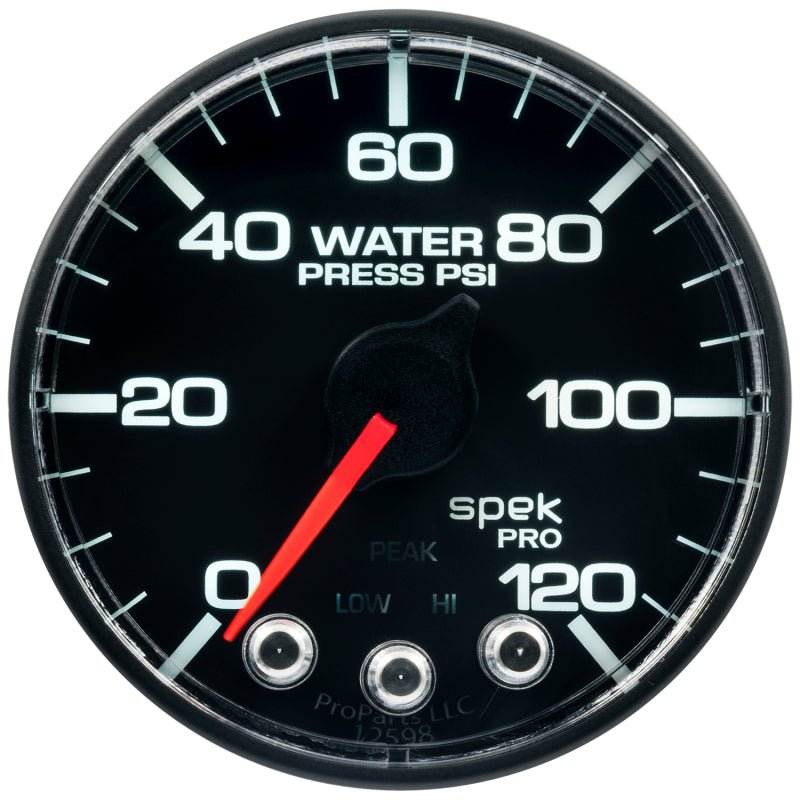 AutoMeter - Autometer Spek-Pro Gauge Water Press 2 1/16in 120psi Stepper Motor W/Peak & Warn Blk/Blk - Demon Performance