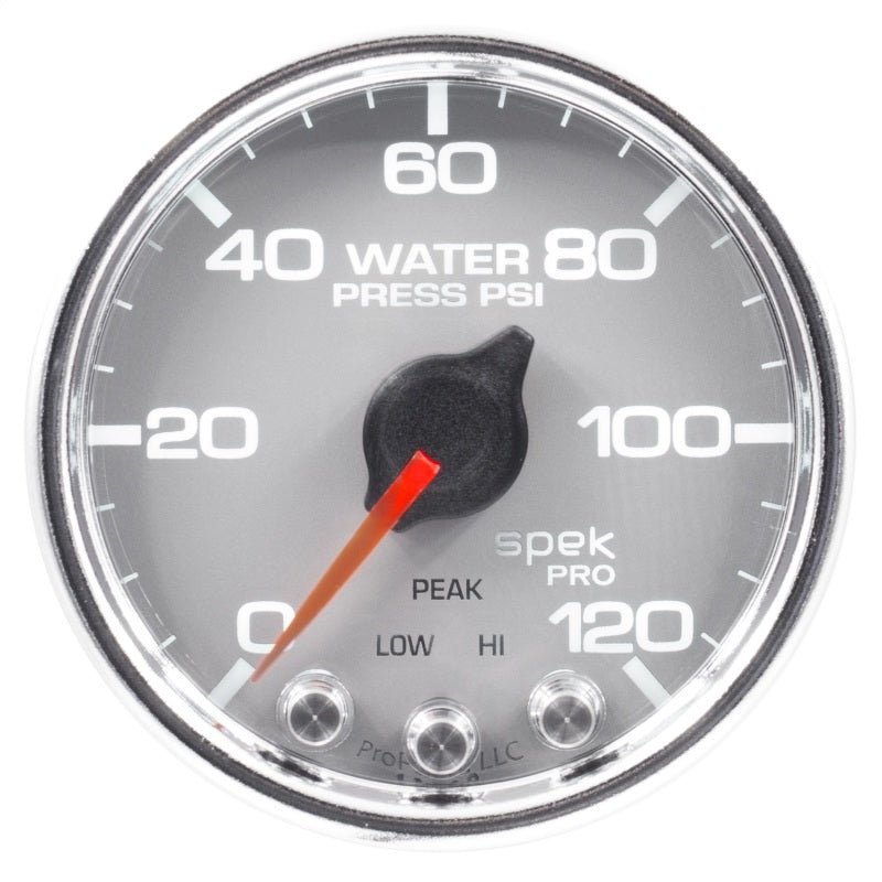 AutoMeter - Autometer Spek-Pro Gauge Water Press 2 1/16in 120psi Stepper Motor W/Peak & Warn Slvr/Chrm - Demon Performance