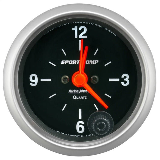 AutoMeter - Autometer Sport-Comp 2-1/16in. 12 Hour Analog Clock Gauge - Demon Performance