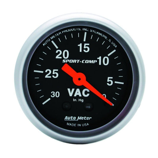 AutoMeter - Autometer Sport-Comp 2-1/16in. 30 IN HG Mechanical Vacuum Gauge - Demon Performance