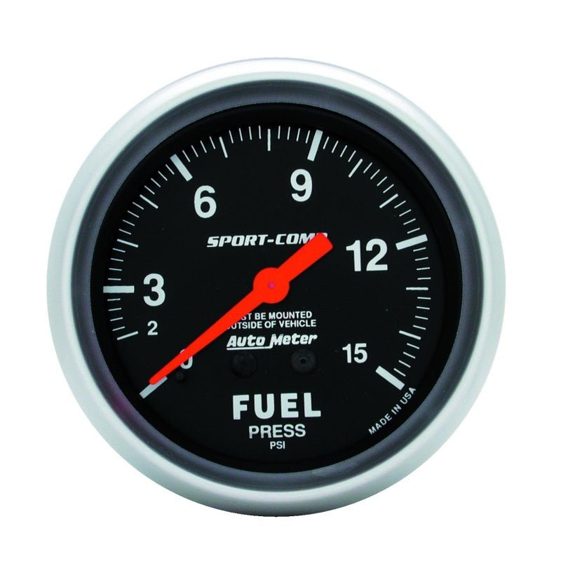 AutoMeter - Autometer Sport-Comp 2 5/8in 0-15 PSI Mechanical Fuel Pressure Gauge - Demon Performance