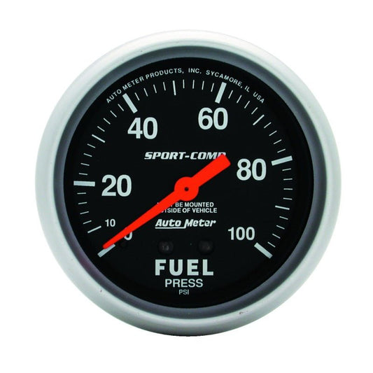 AutoMeter - Autometer Sport-Comp 2 5/8in 100psi Mechanical Fuel Pressure Gauge - Demon Performance