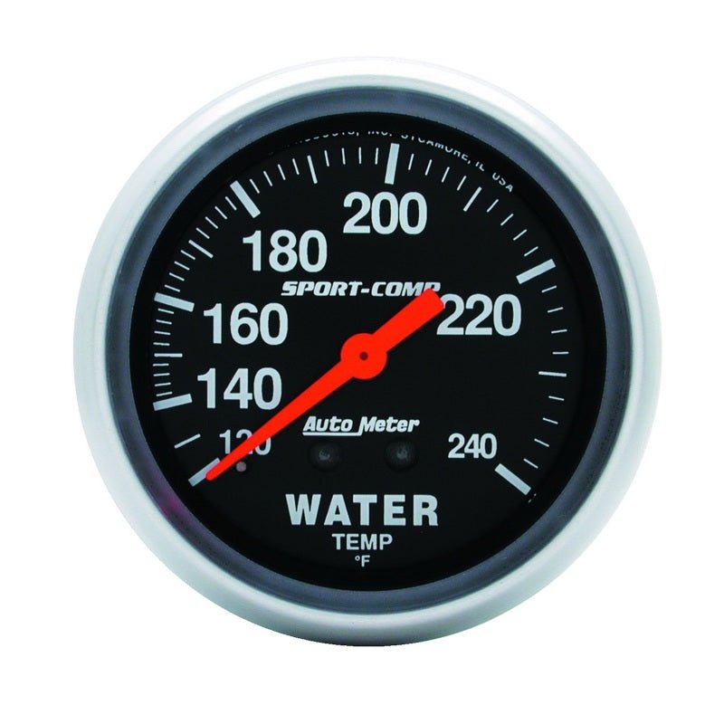 AutoMeter - Autometer Sport-Comp 2-5/8in 120-240 F Mechanical Water Temp Gauge 12ft Tubing - Demon Performance