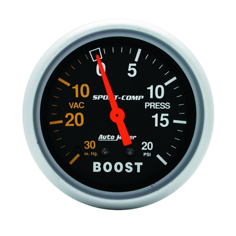 AutoMeter - Autometer Sport-Comp 2-5/8in 30 IN HG/20 PSI Mechanical Boost/Vacuum Gauge - Demon Performance