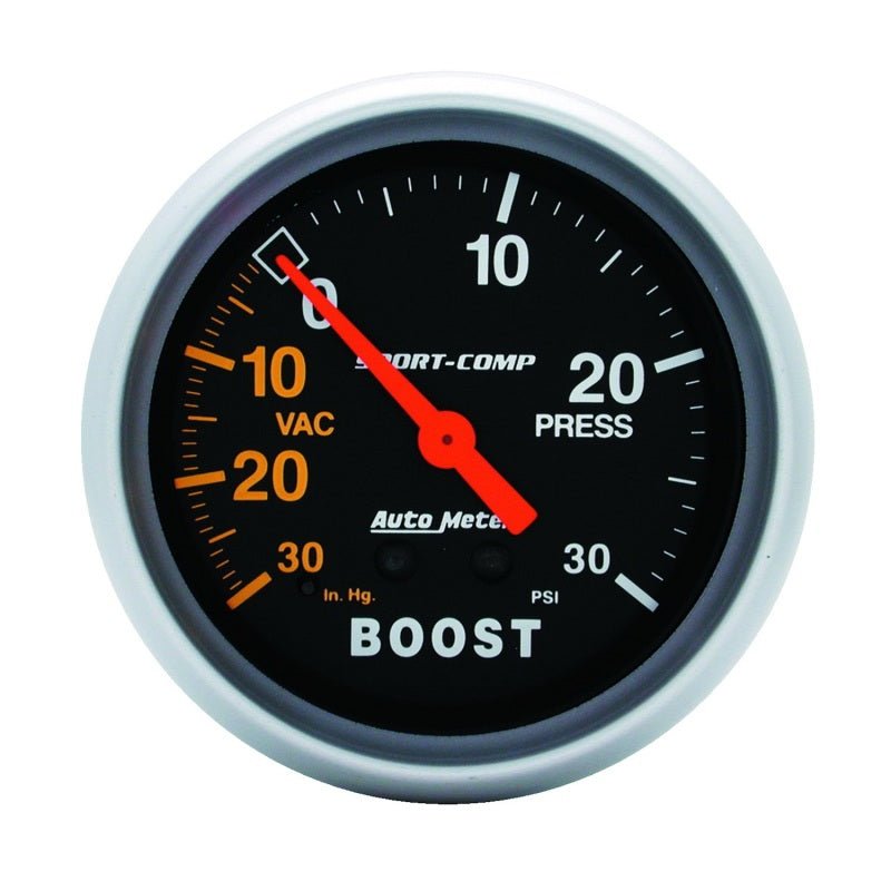 AutoMeter - Autometer Sport-Comp 2-5/8in 30 IN HG/30 PSI Mechanical Boost/Vacuum Gauge - Demon Performance