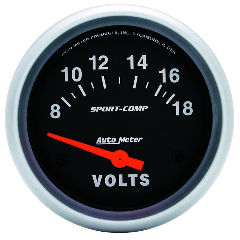 AutoMeter - Autometer Sport-Comp 2 5/8in 8-18 Volt Short Sweep Electric Voltmeter Gauge - Demon Performance