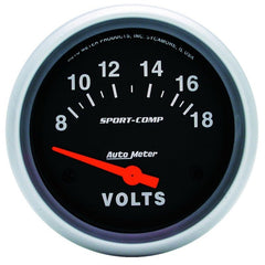 AutoMeter - Autometer Sport-Comp 2 5/8in 8-18 Volt Short Sweep Electric Voltmeter Gauge - Demon Performance