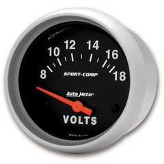 AutoMeter - Autometer Sport-Comp 2 5/8in 8-18 Volt Short Sweep Electric Voltmeter Gauge - Demon Performance