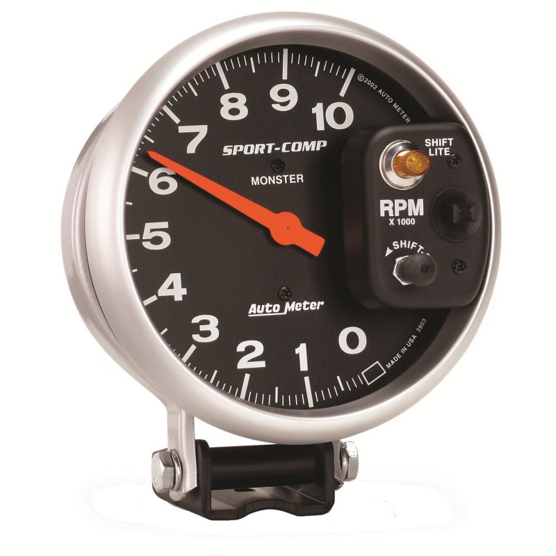 AutoMeter - Autometer Sport-Comp 5 inch 10,000 RPM Pedestal Mount Tachometer (Shift-Lite on Control Shield) - Demon Performance